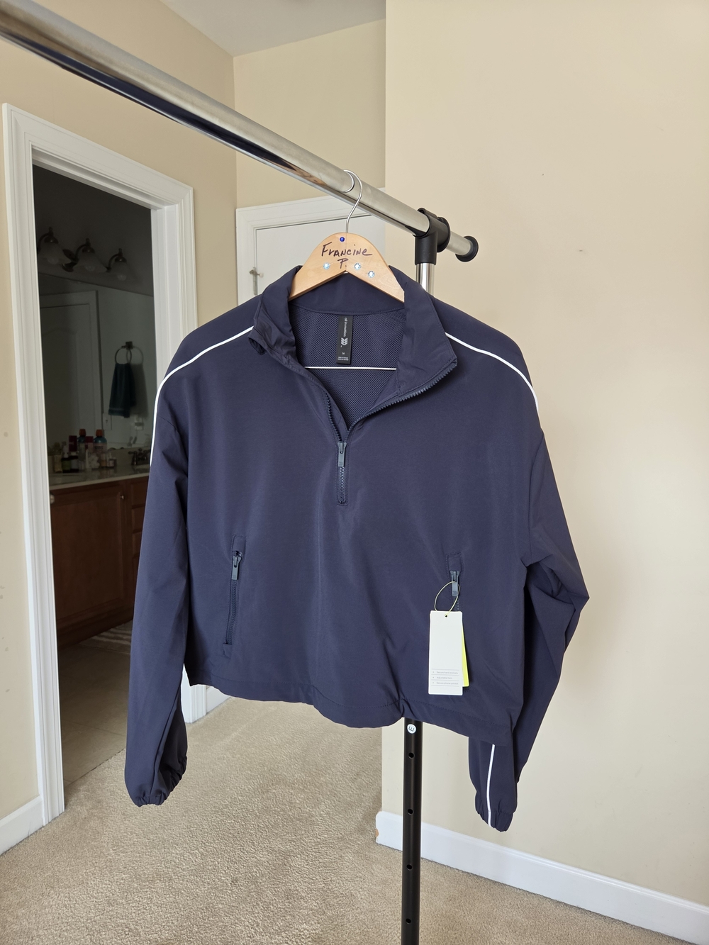 All in Motion Navy Cropped Quarter-Zip Cinched Waist Windbreaker - NWT